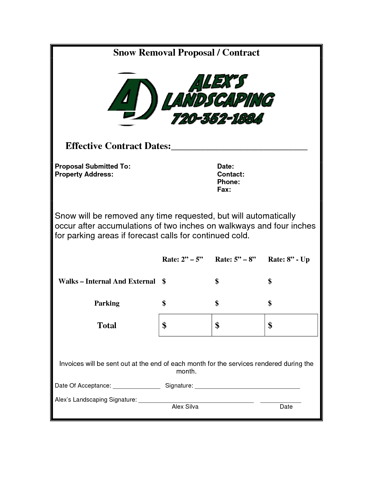 Snow Removal Invoice * Invoice Template Ideas