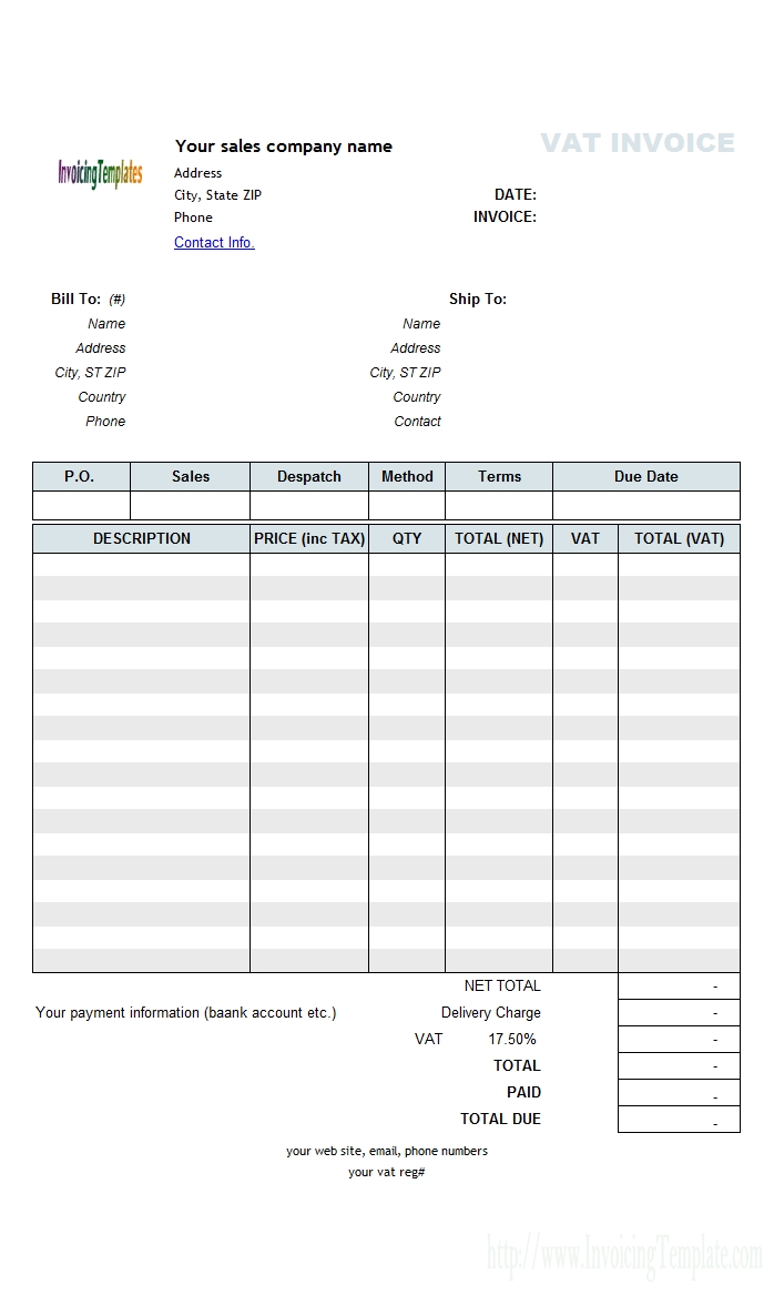 Excel Sales Invoice Template Invoice Template Ideas