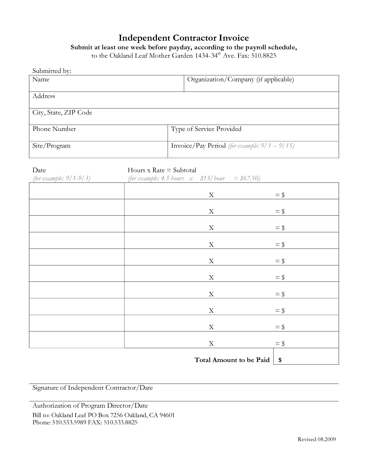 independent contractor invoice template pdf