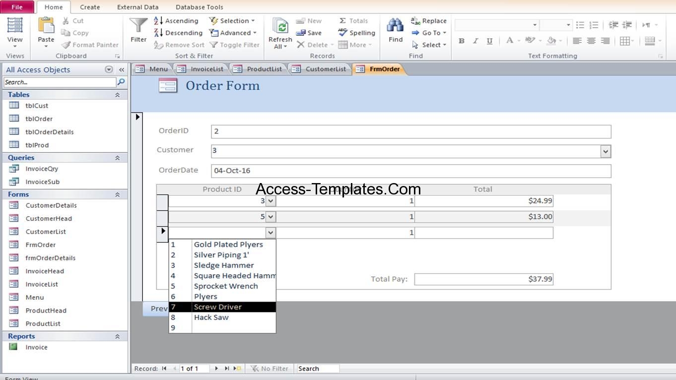 access simple invoice template