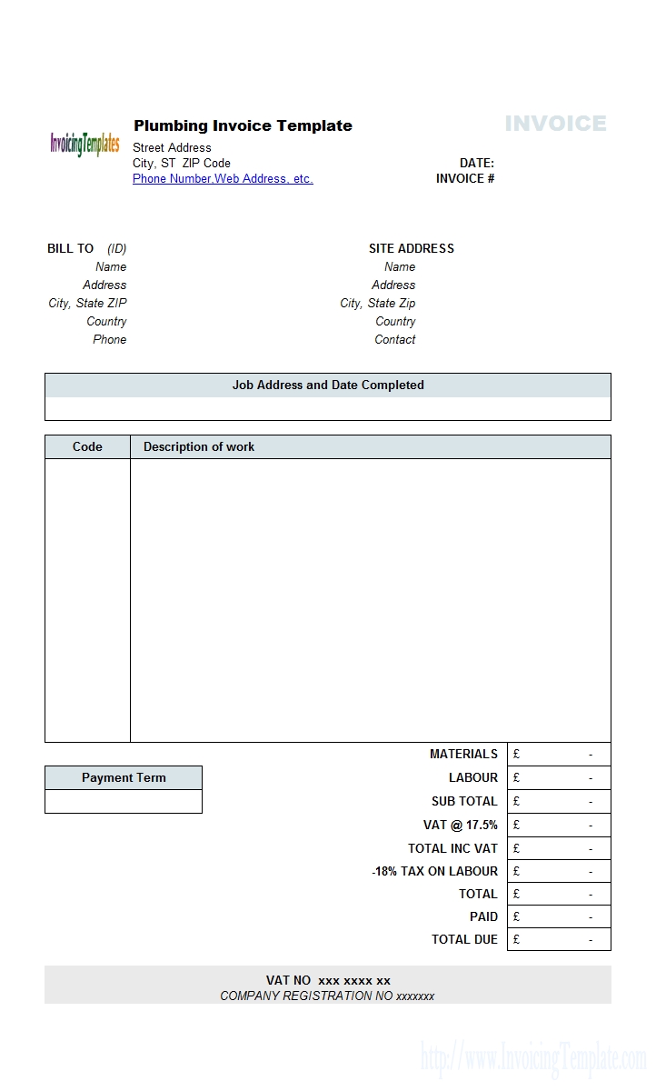 plumbinginvoicetemplate printed contractor invoice sample