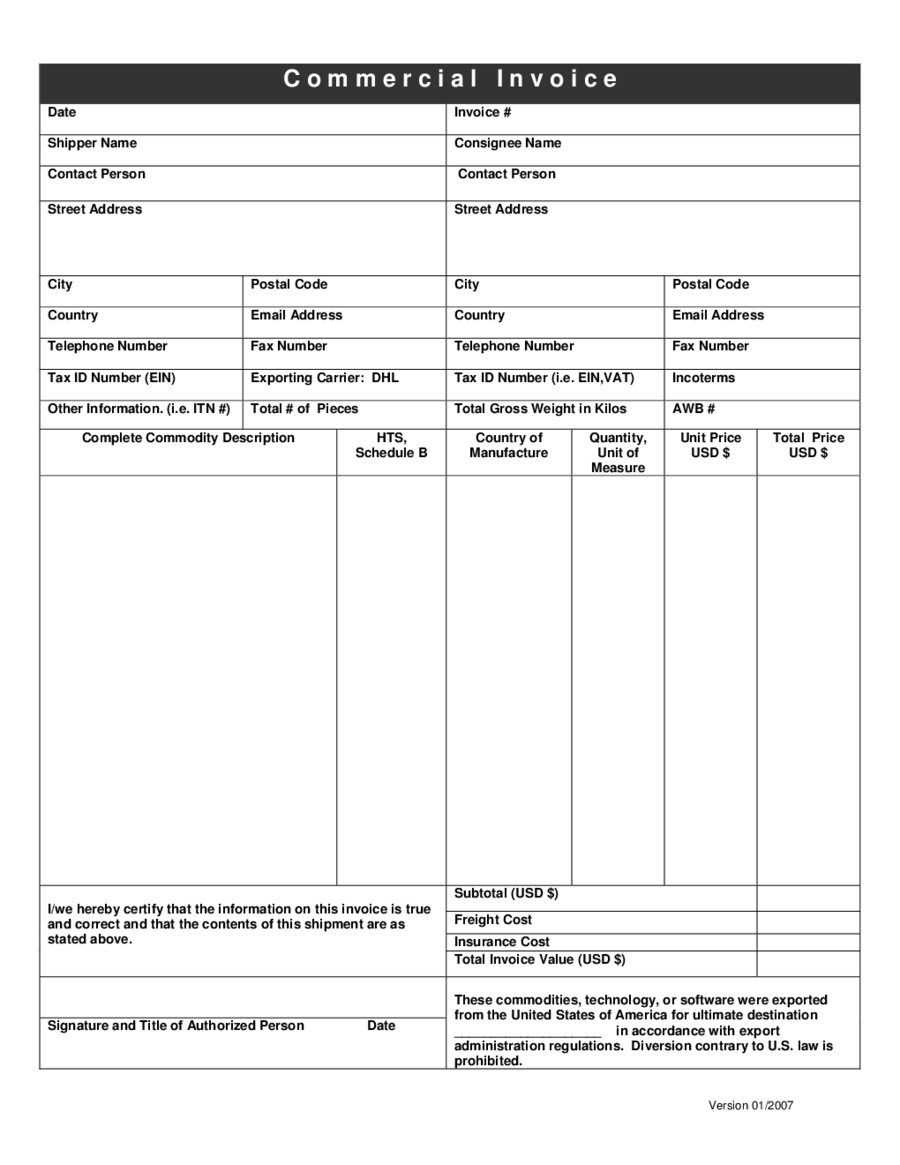 1. Commercial Invoice template