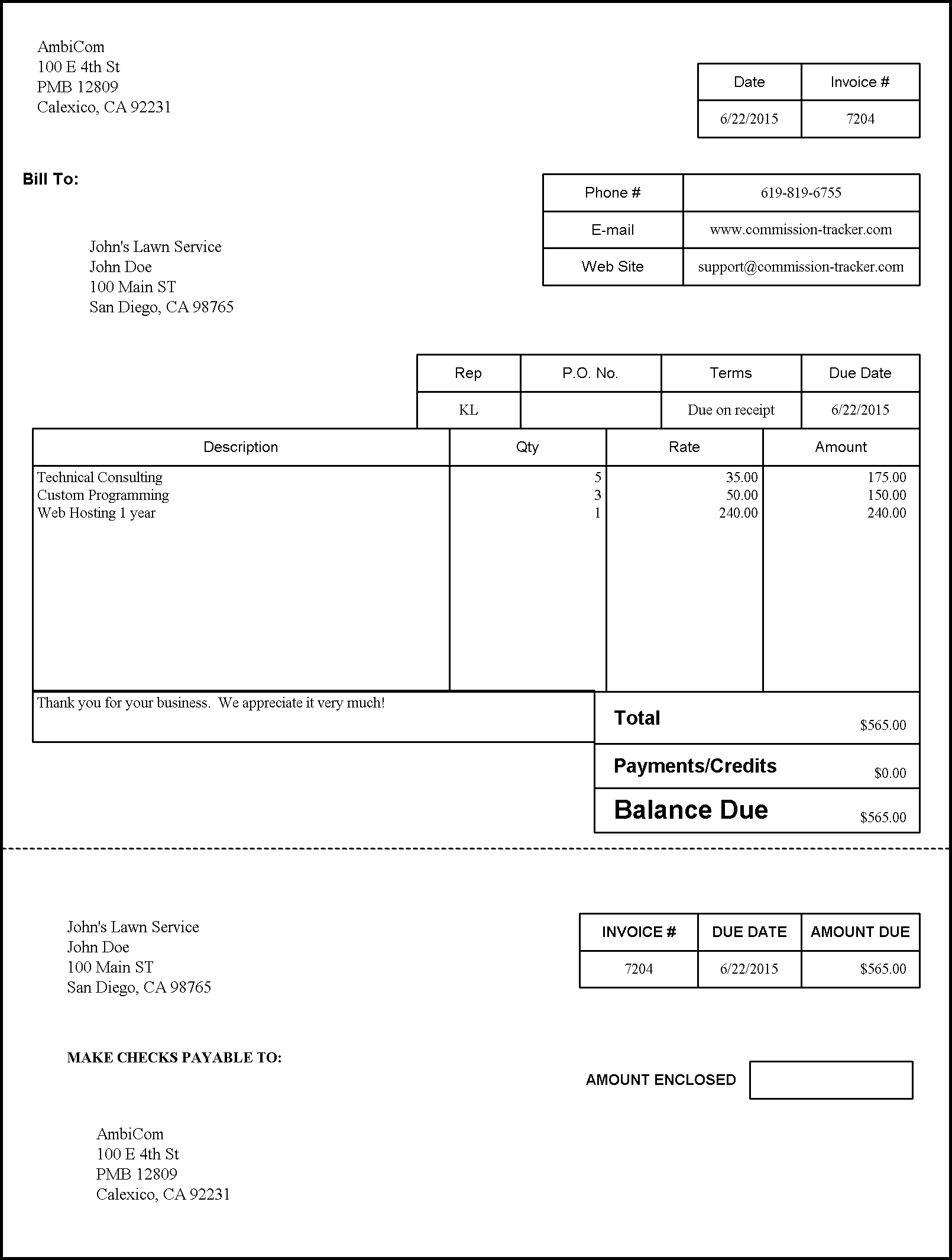 Sample Quickbooks Invoice * Invoice Template Ideas