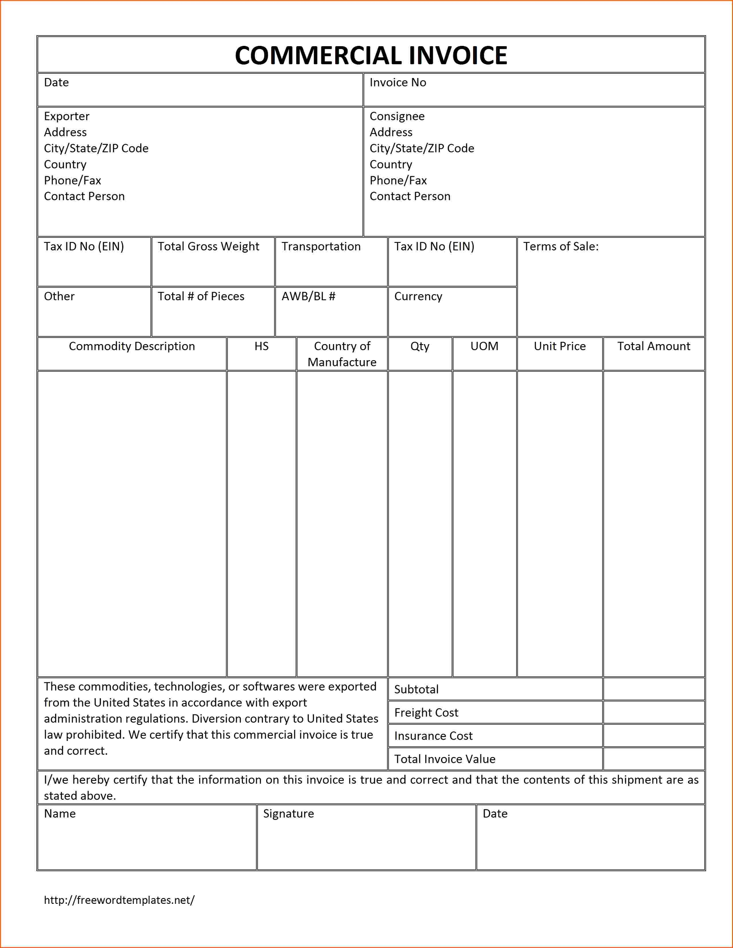 12 commercial invoice blank form denial letter sample commercial invoice form