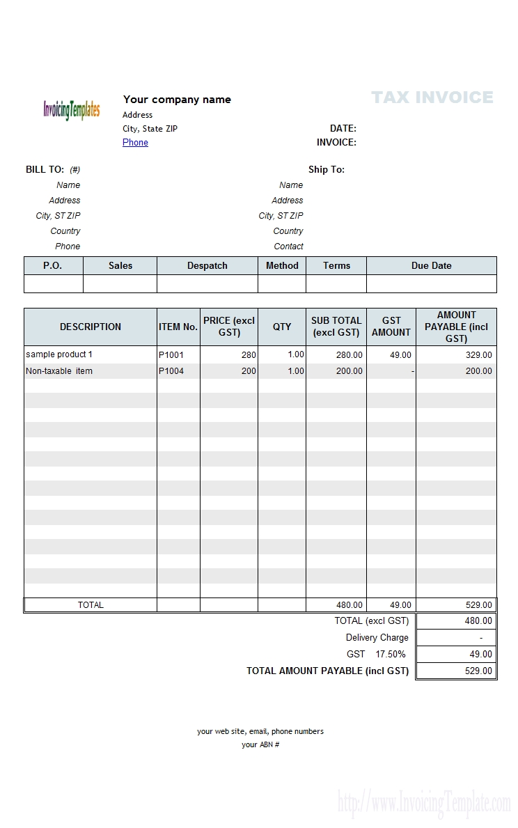 australian gst invoice template tax invoice template download