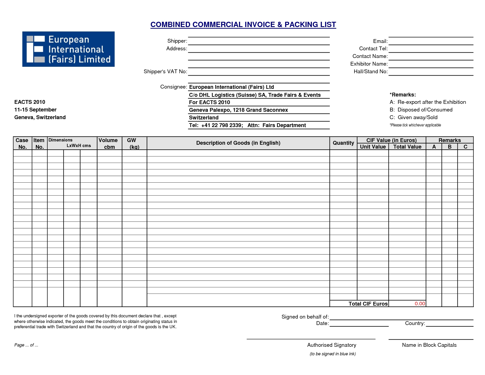 Commercial Invoice Packing List * Invoice Template Ideas