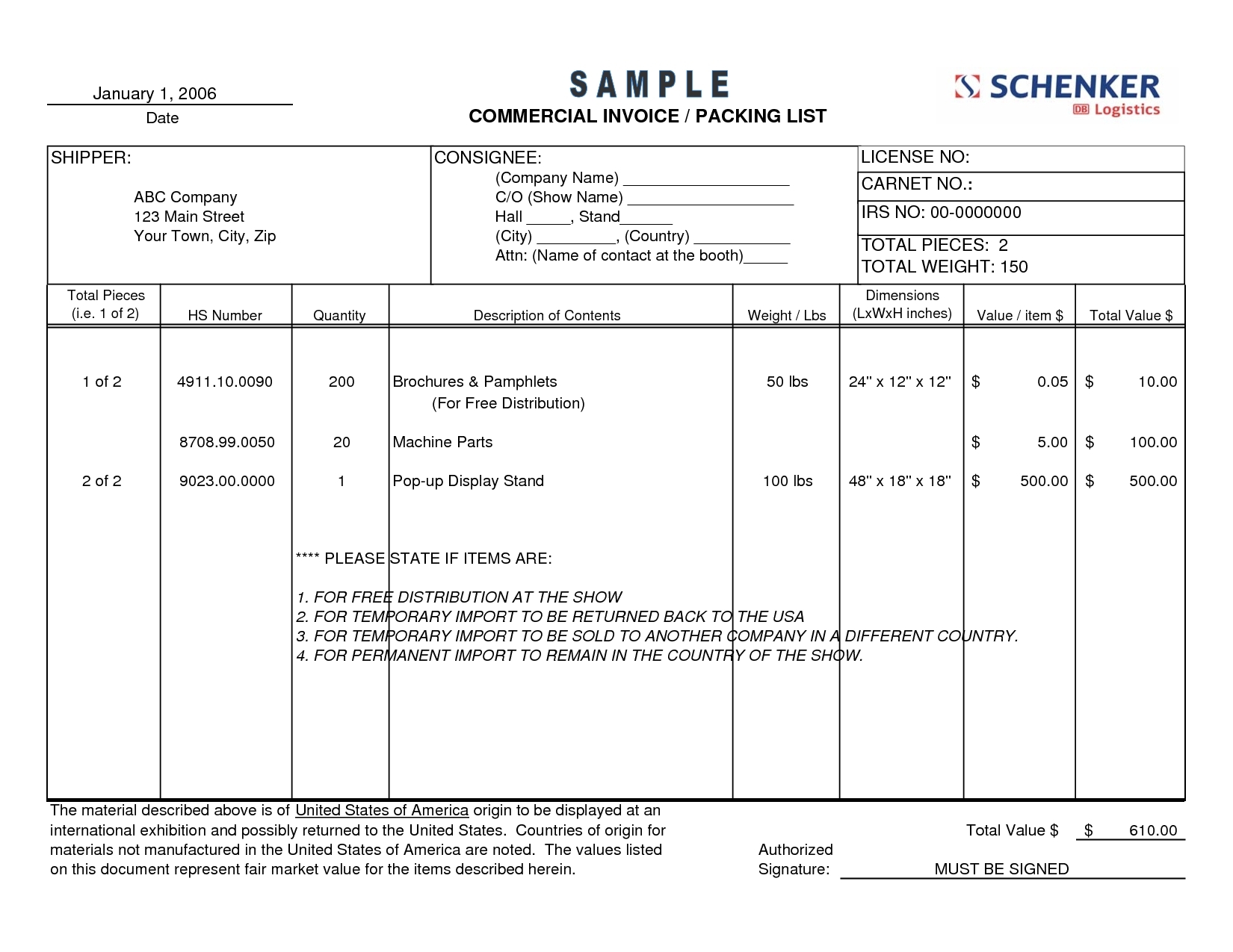 Commercial Invoice Packing List * Invoice Template Ideas