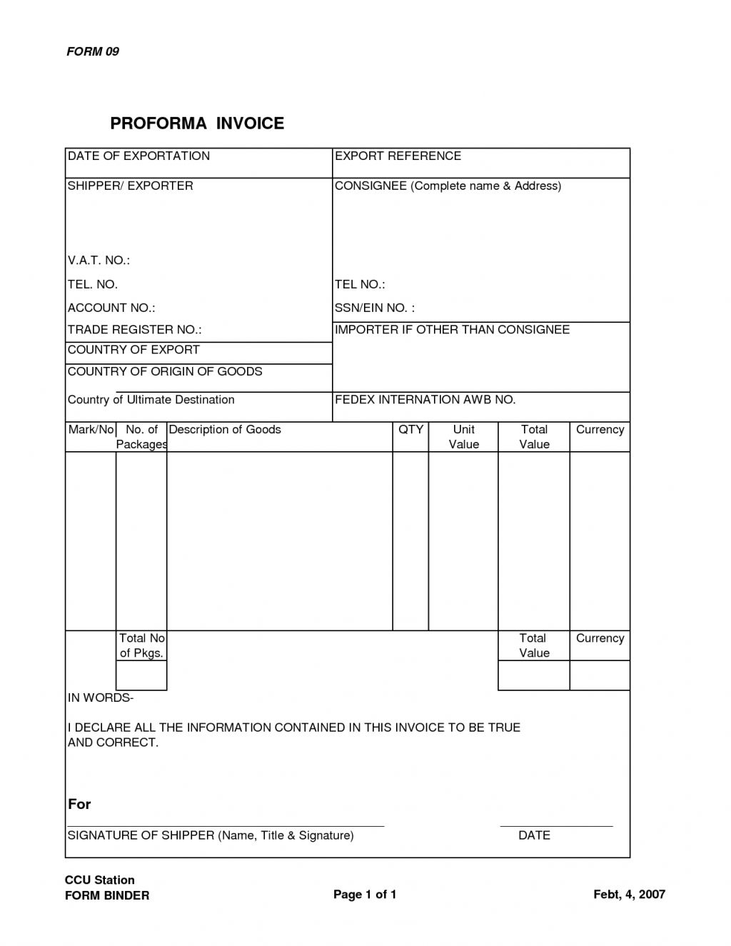 Fedex Proforma Invoice Template