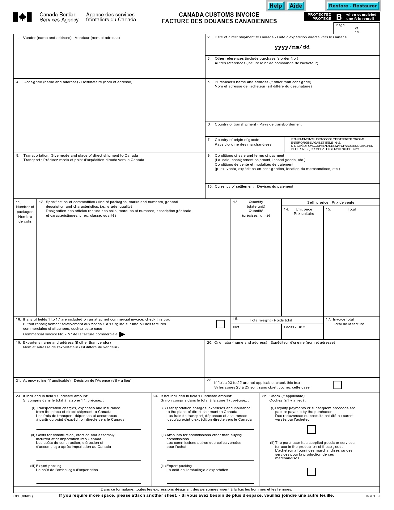 fillable canada customs invoice canada customs invoice the low down 1275 X 1650