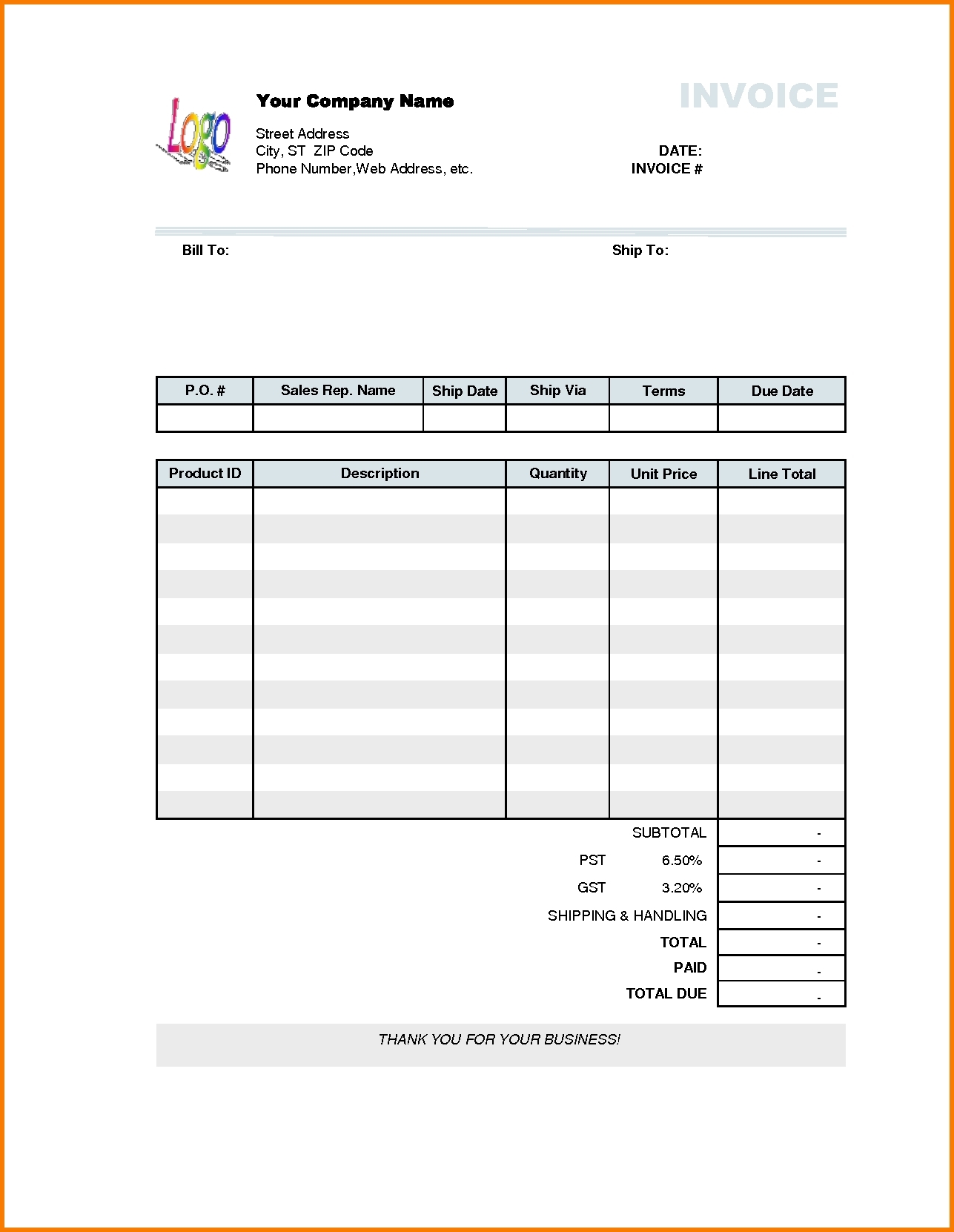 online excel invoice template