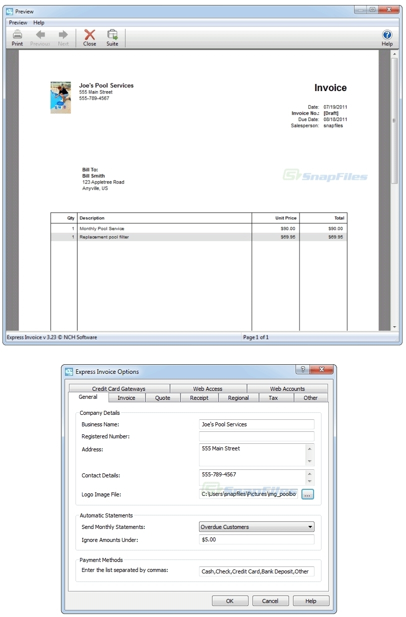 Express invoices free version