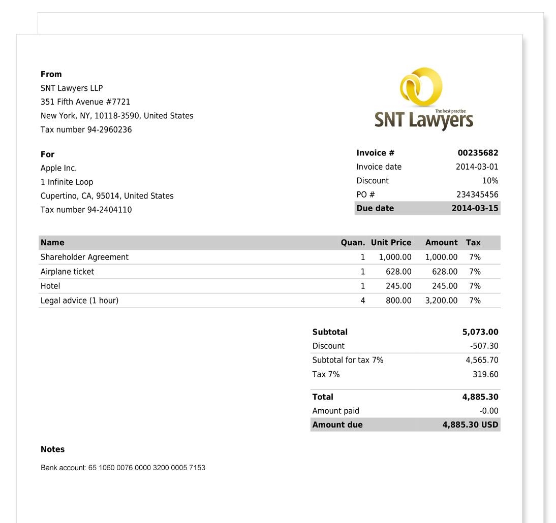 professional looking invoice matters24 cloud for lawyers tour 1094 X 1030