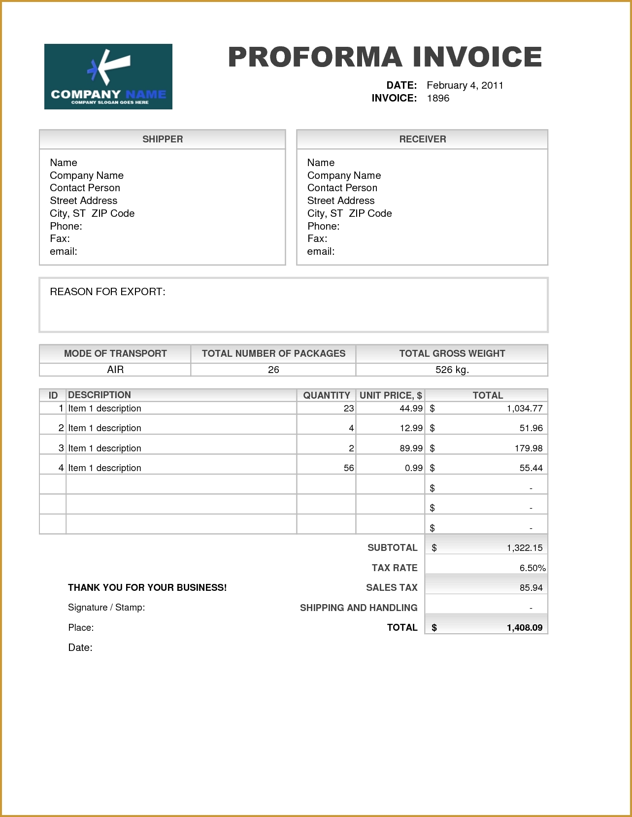 how to make proforma invoice in word