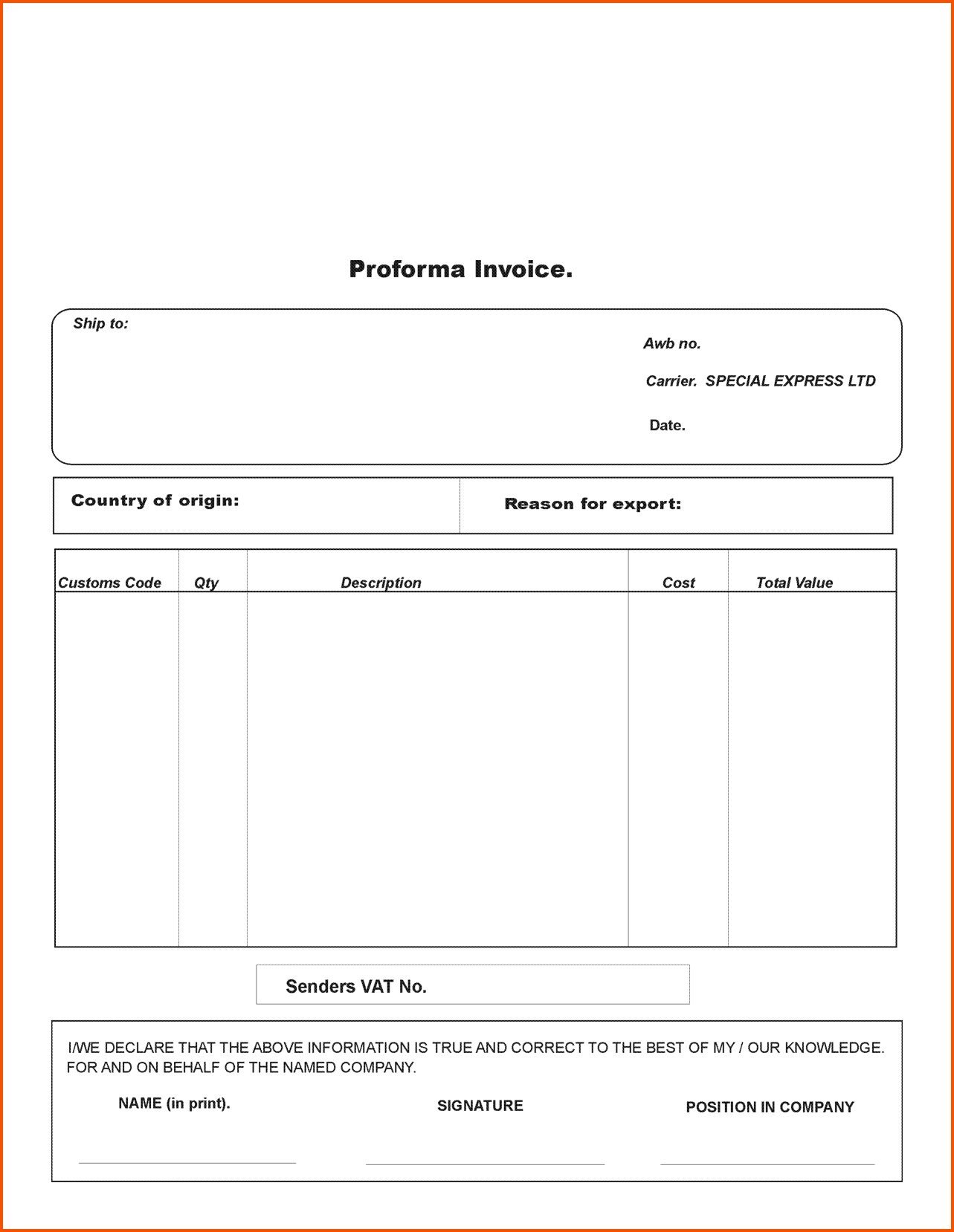 Performa Invoice Format * Invoice Template Ideas
