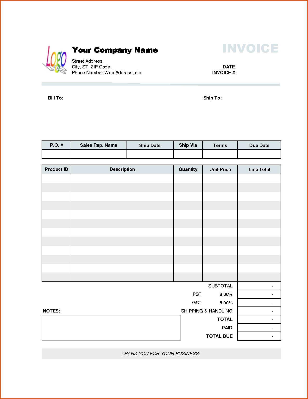 commercial invoice template meaning