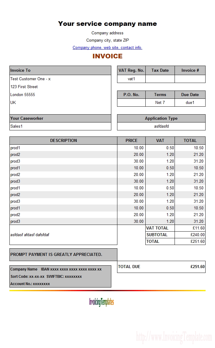 servicevat printed example vat invoice