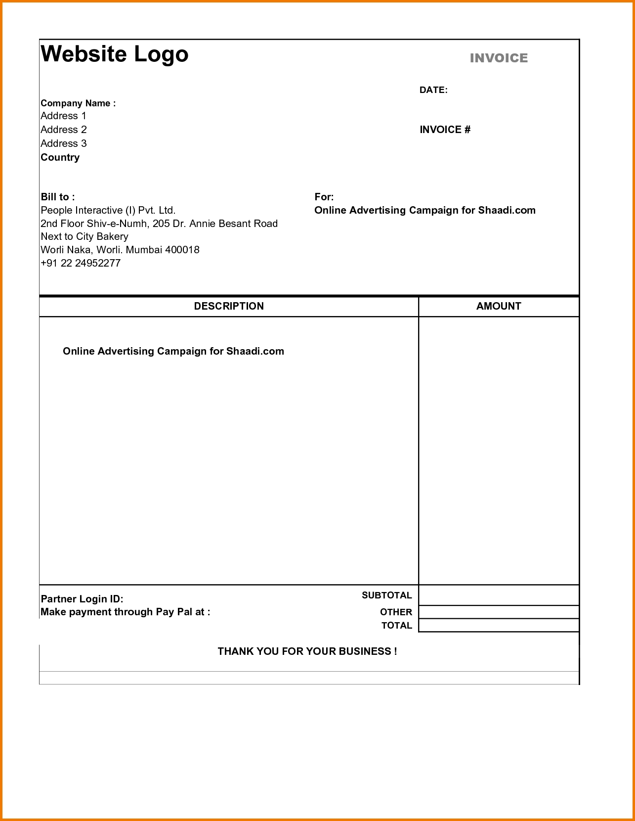 Invoice Template For Openoffice Free