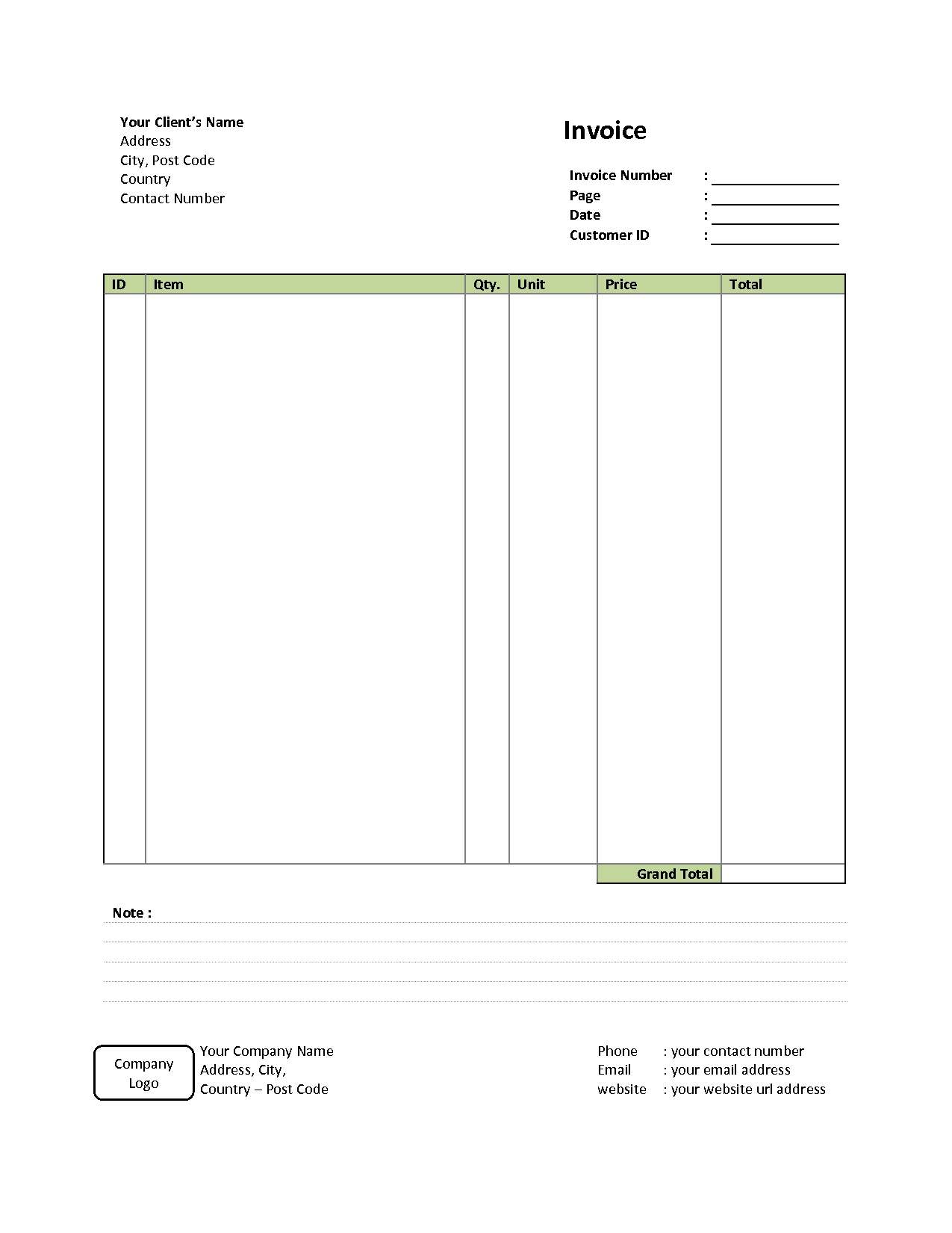 template for simple invoices