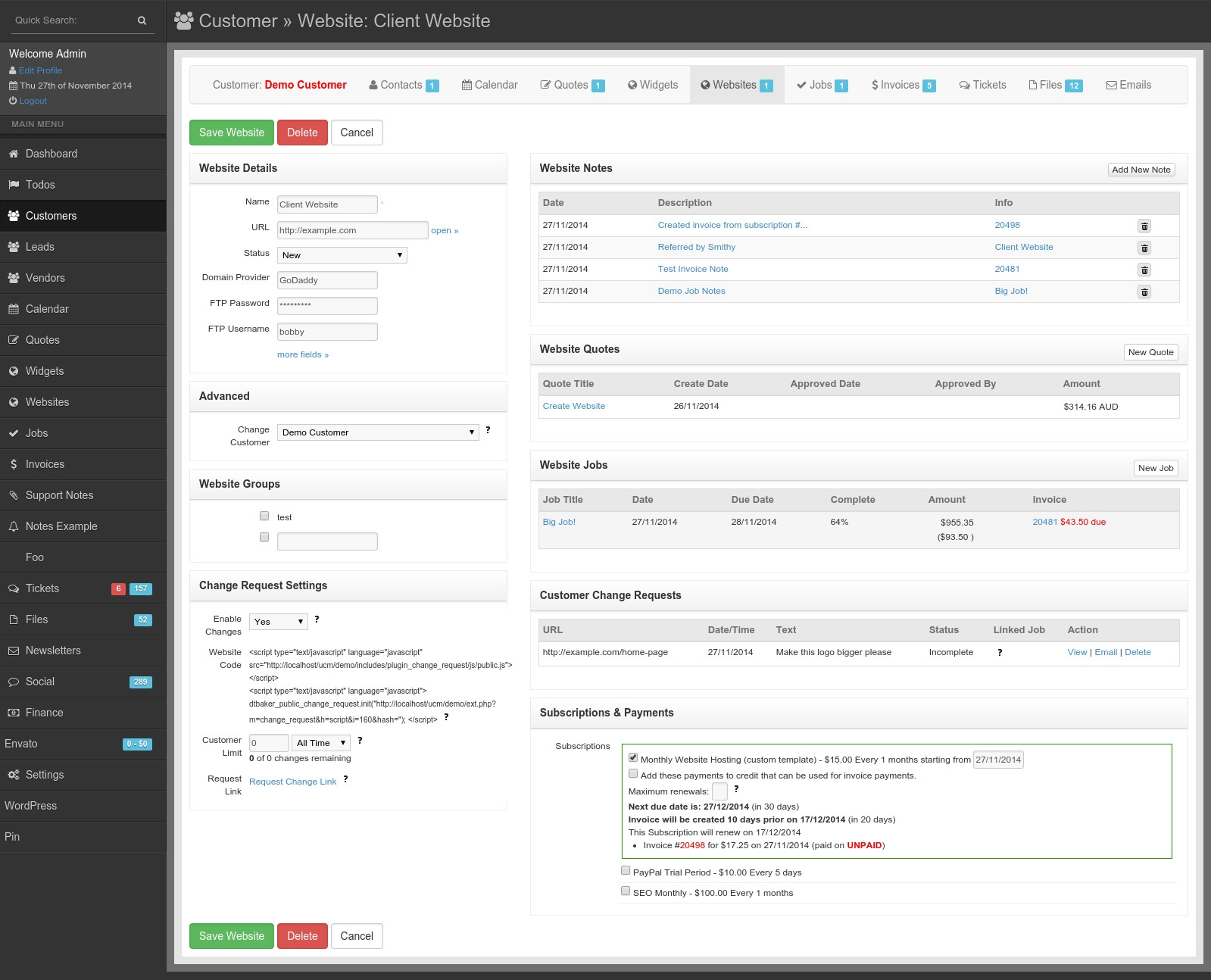 ultimate client manager open source crm website and project php invoice open source