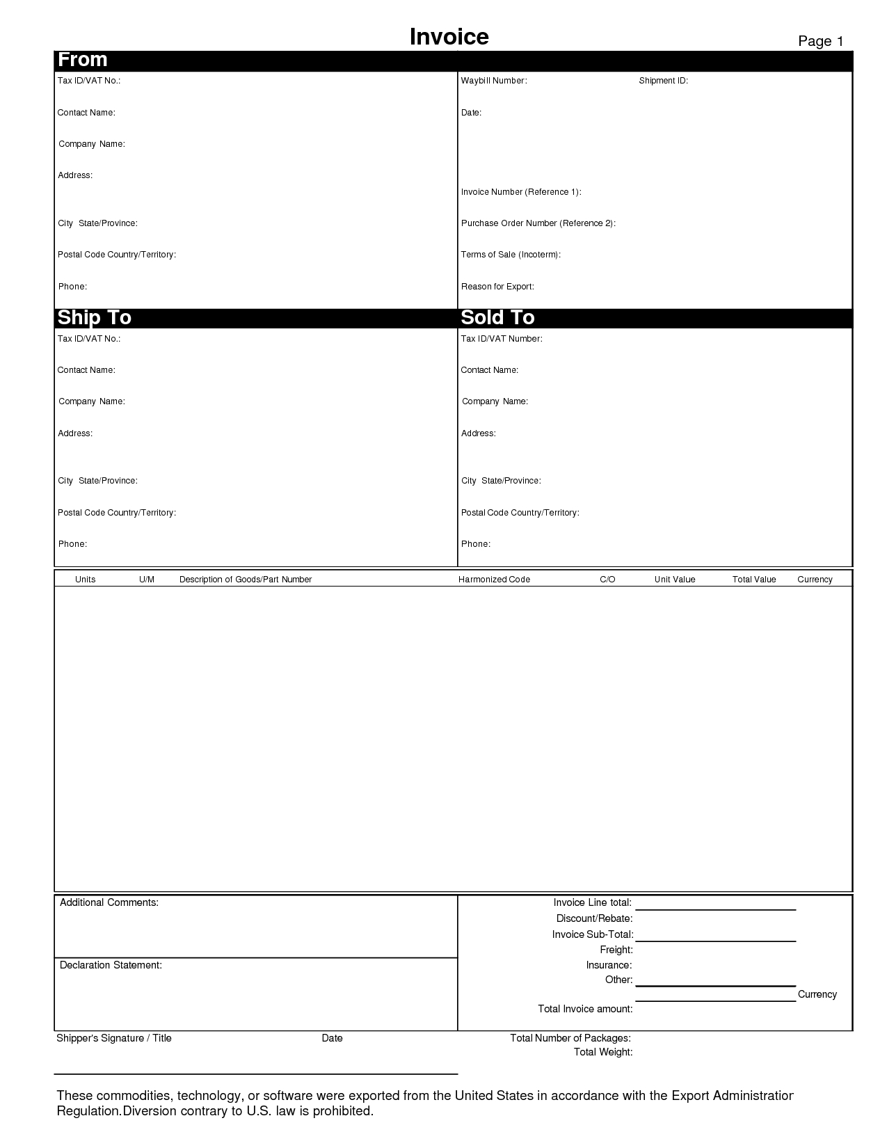 blank commercial invoice ups blank invoice for ipad ups commercial invoice pdf