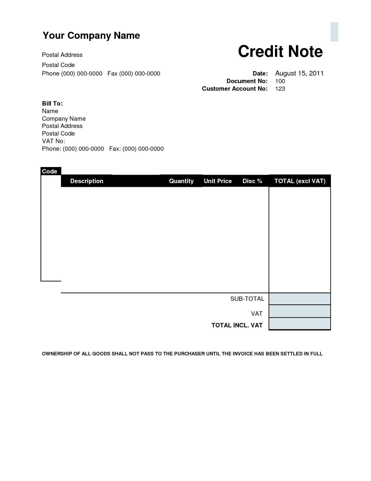 Credit Memo Format In Excel Excel Templates