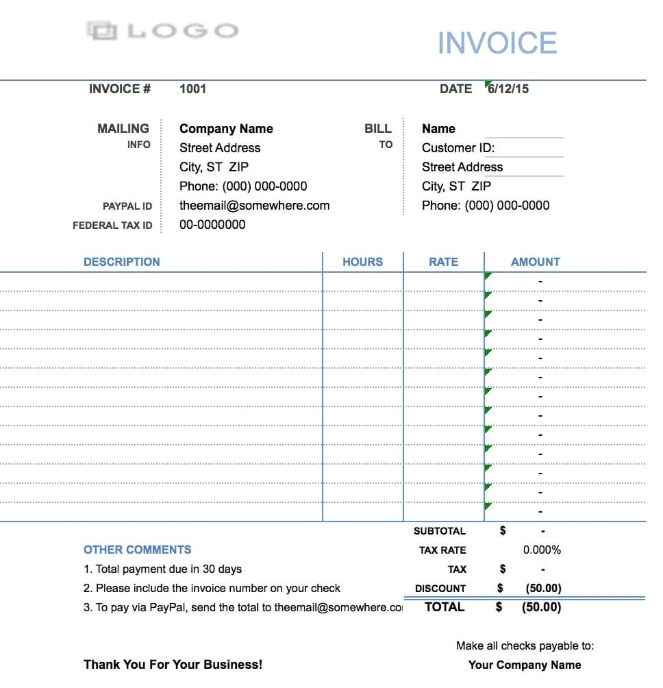 free hourly invoice template excel pdf word doc consultant billing invoice