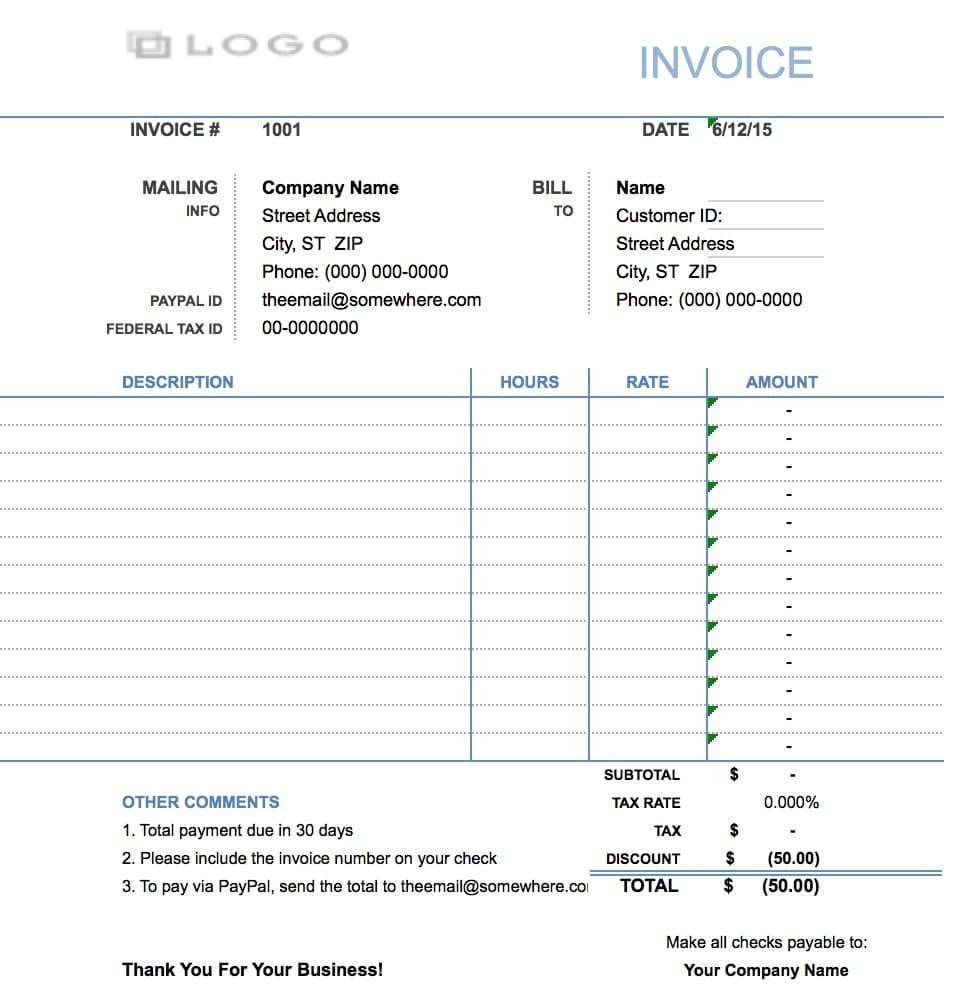 consultant invoice template excel