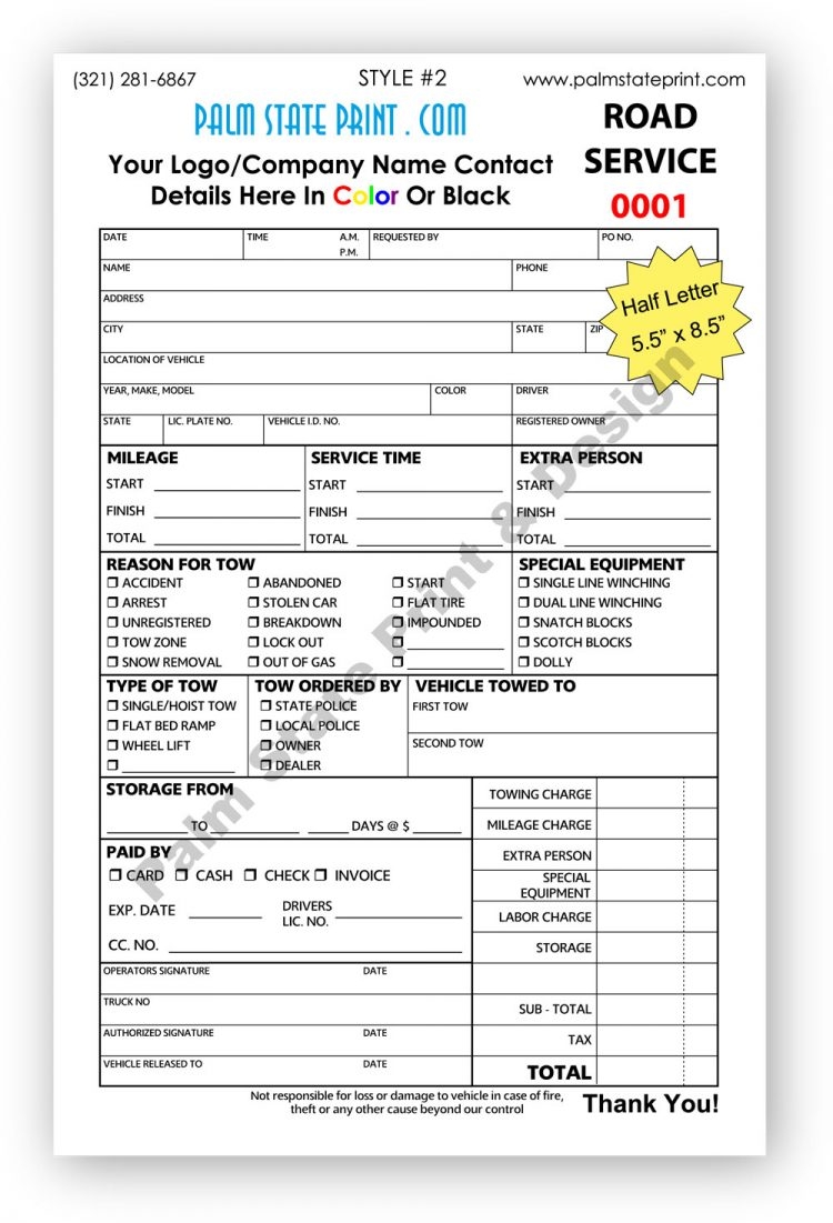 Free Towing Invoice Template * Invoice Template Ideas
