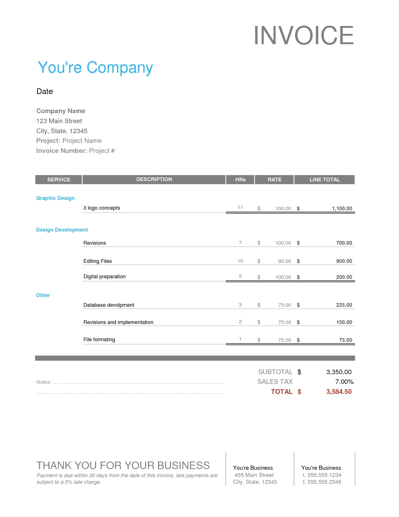 Web Development Invoice Template * Invoice Template Ideas