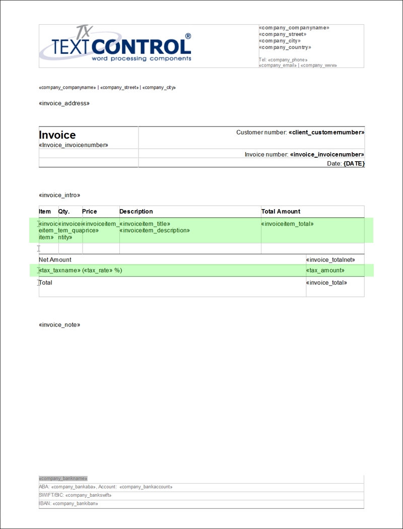 ready to use template creating invoices using tx text control make an invoice template