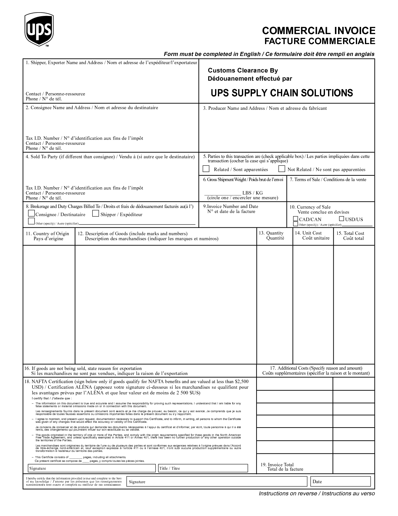 Customs Commercial Invoice Template