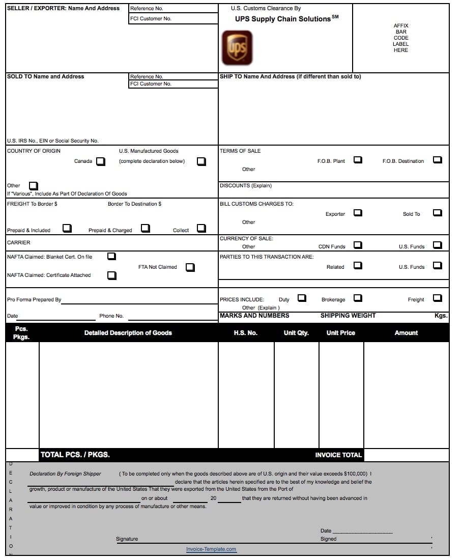 ups customs invoice free ups commercial invoice template excel pdf word doc 908 X 1098