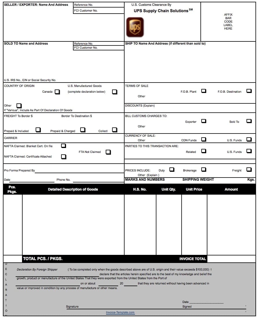 Ups Customs Invoice Invoice Template Ideas