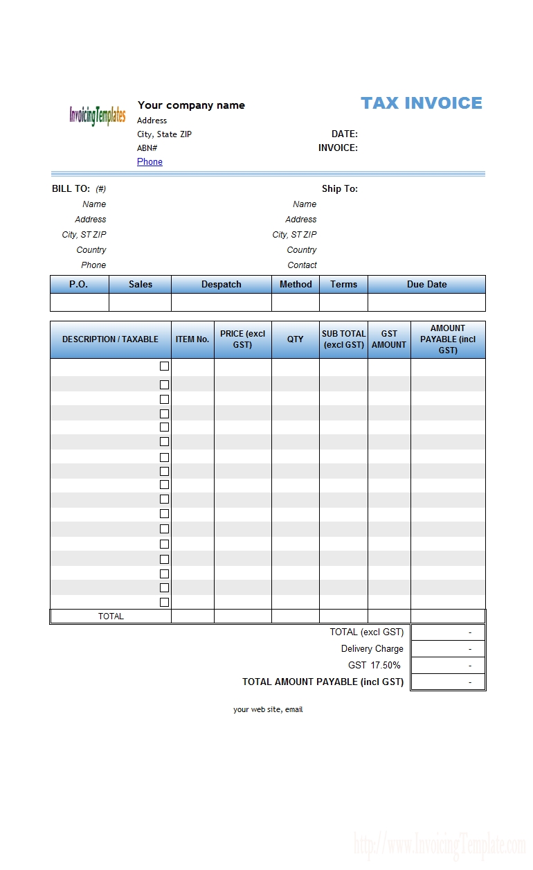 australian gst invoice template abn tax invoice template