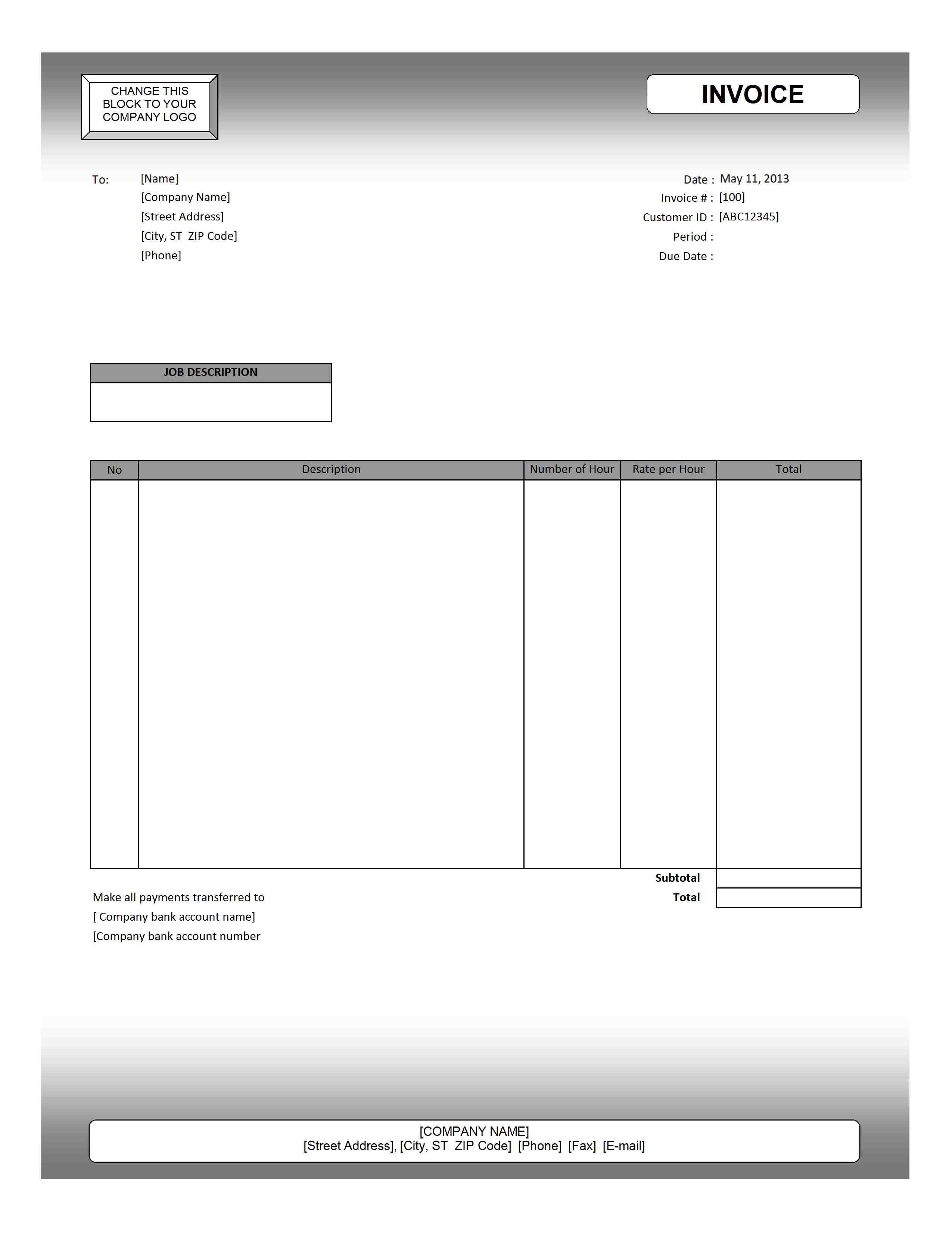 blank excel invoice template