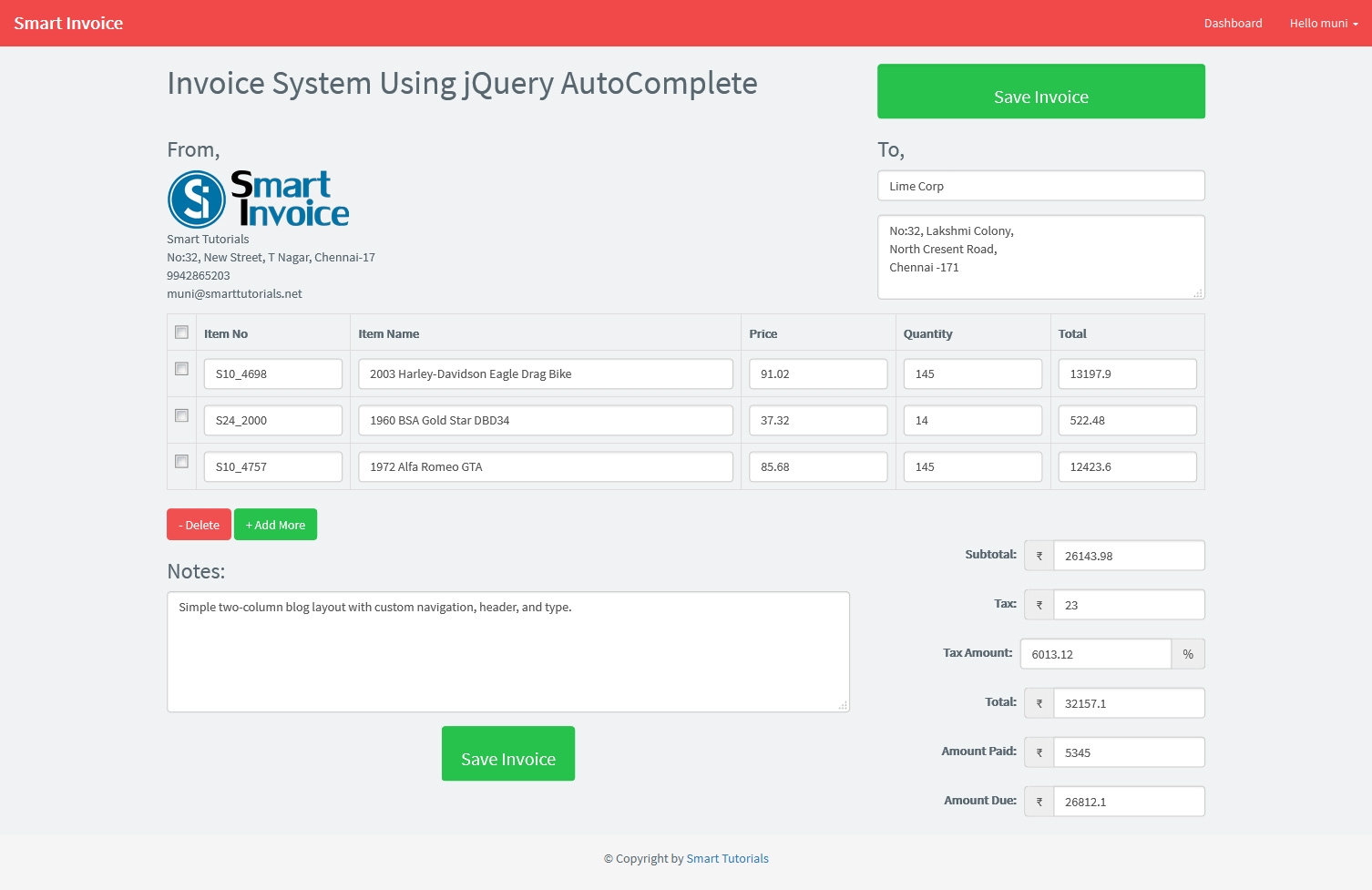 invoice system using jquery php mysql and bootstrap invoice php script