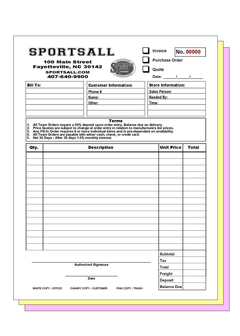 carbon copy invoices custom