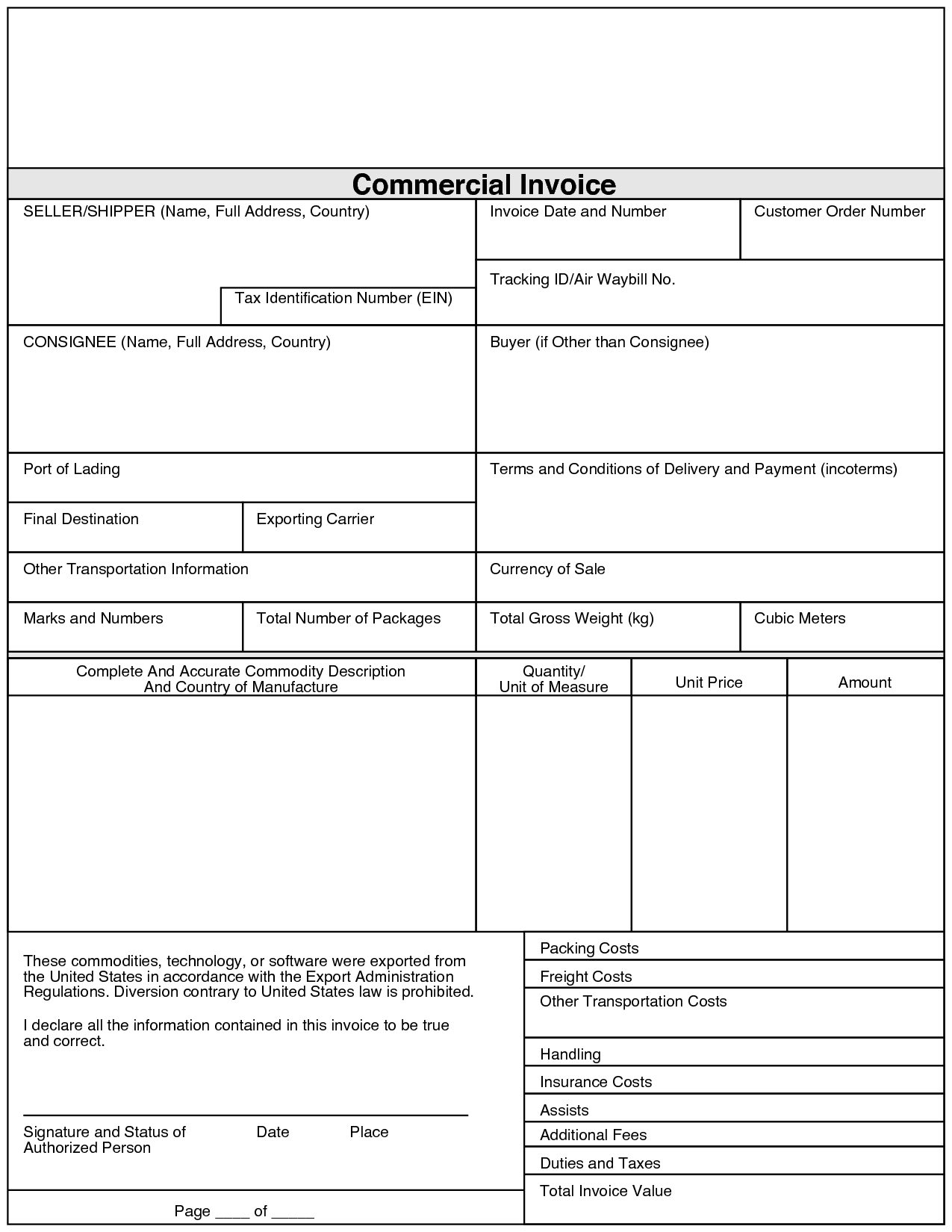 usmca commercial invoice template