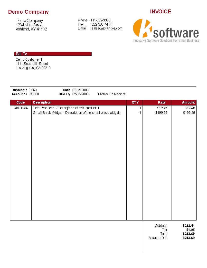 kbilling help invoice printing company