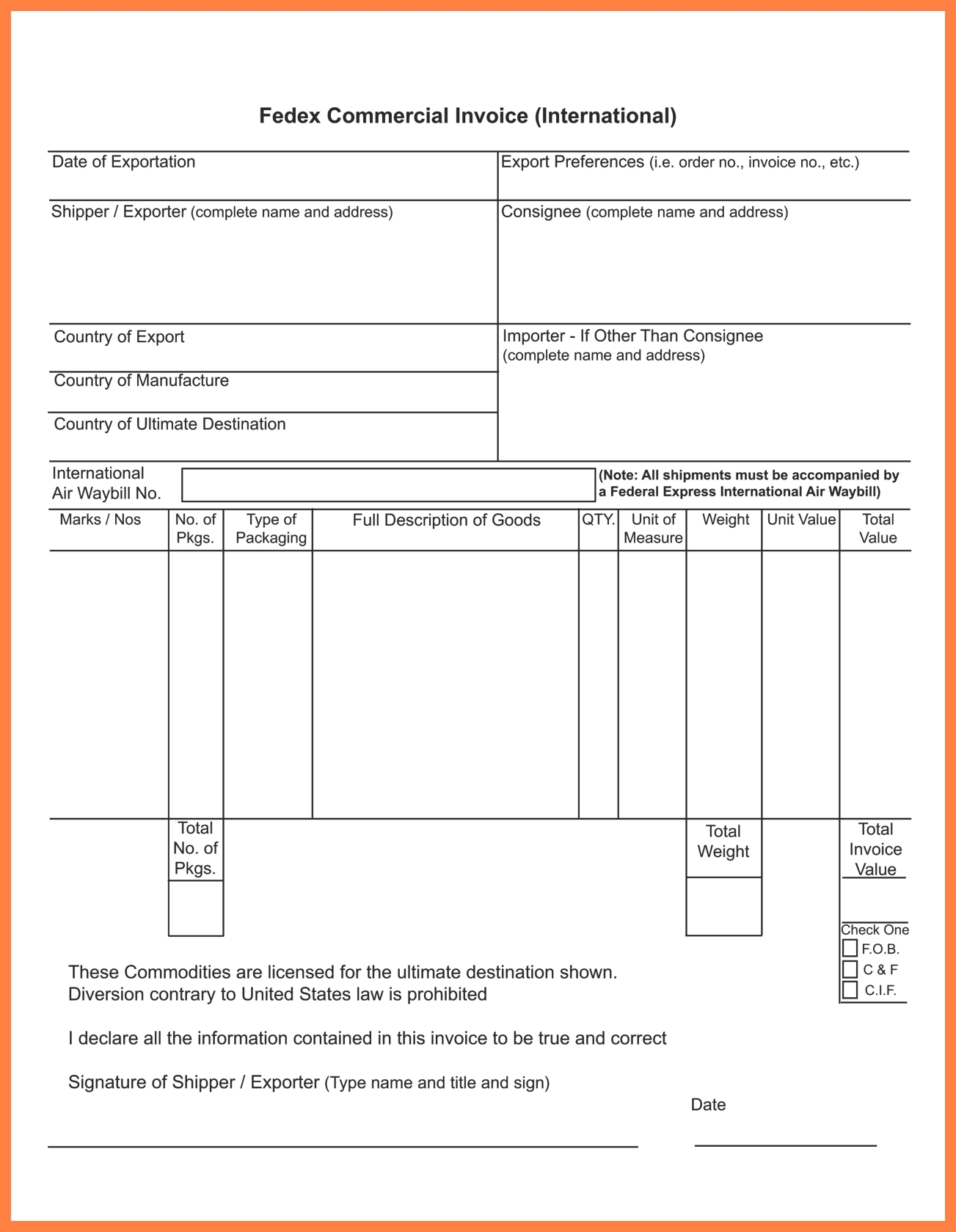 customs commercial invoice template