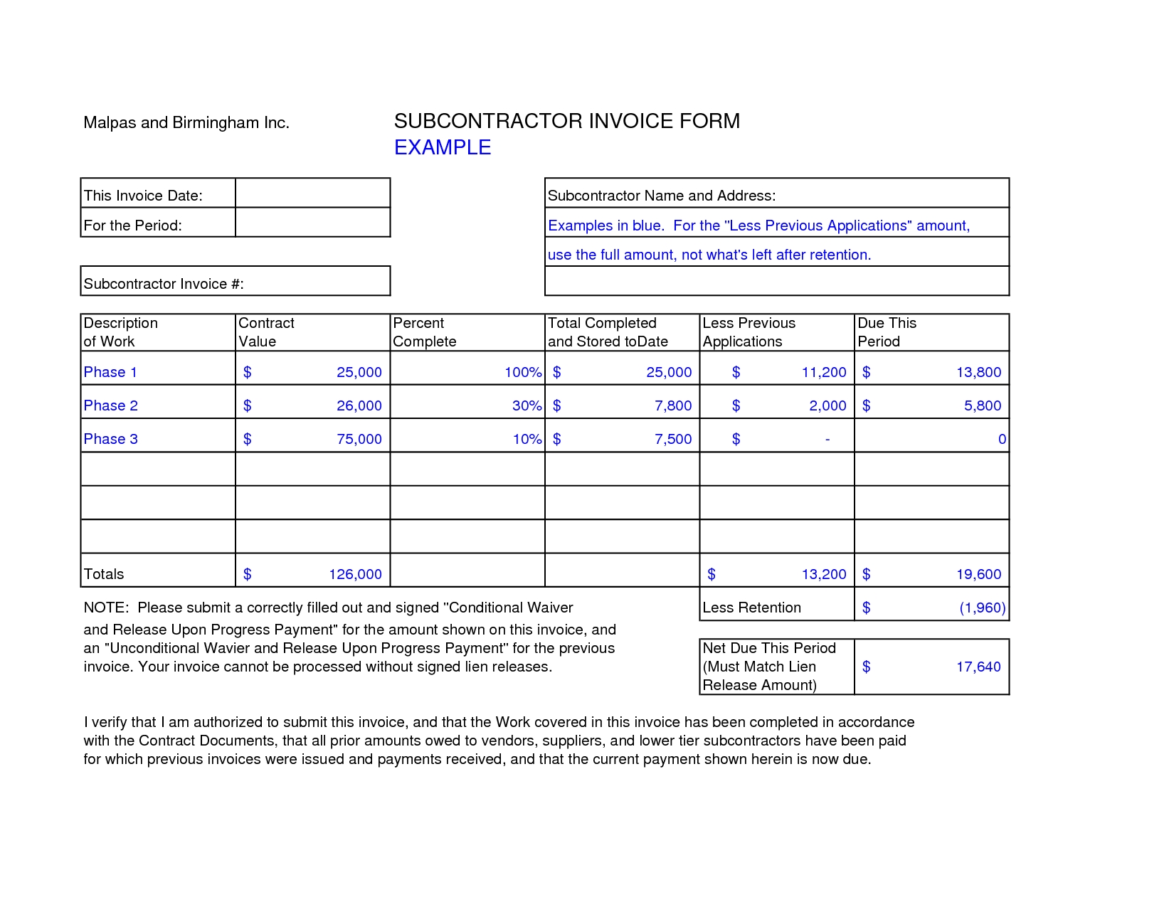 Subcontractor Invoice Template * Invoice Template Ideas