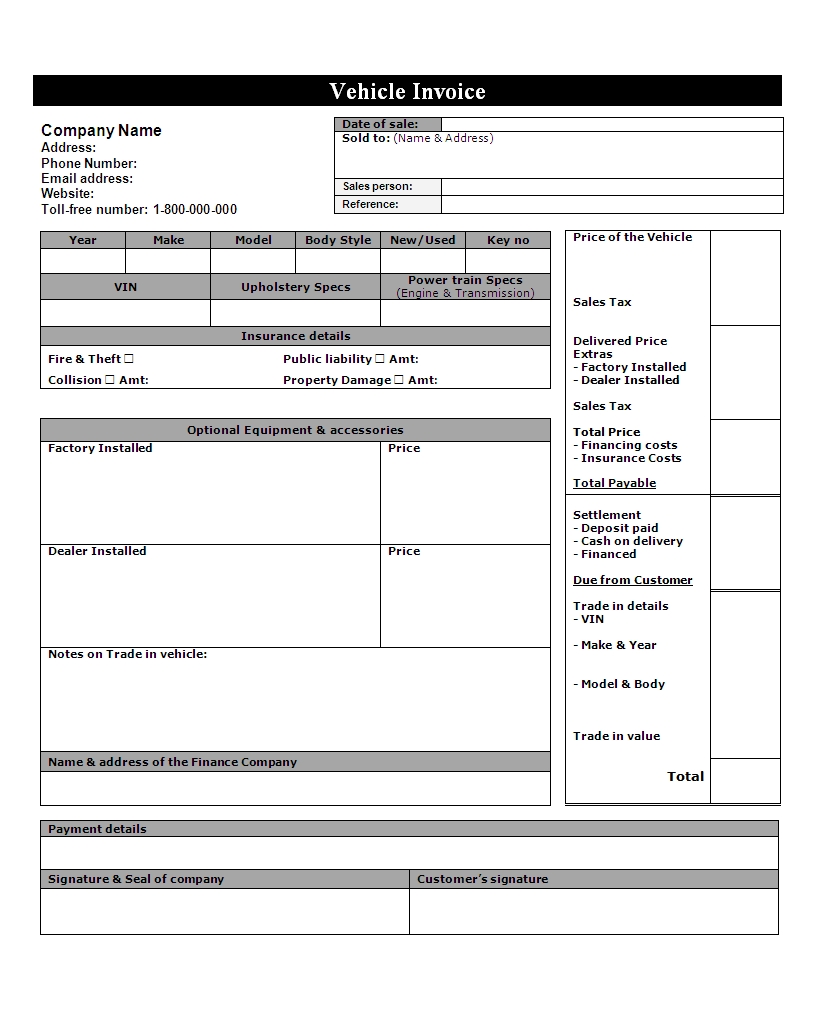 vehicle invoice template free to do list vehicle invoice template