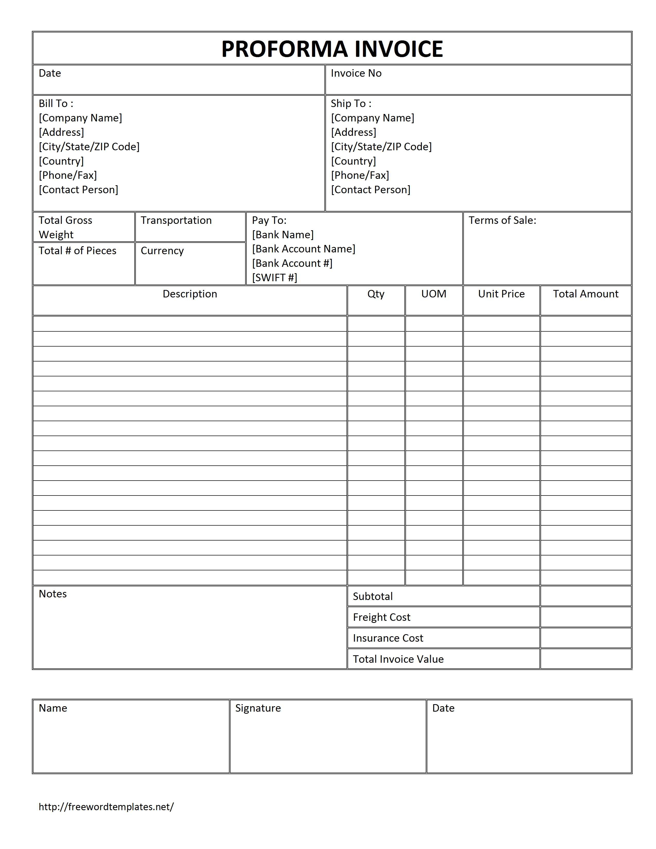 commercial invoice freewordtemplates commercial invoice word template
