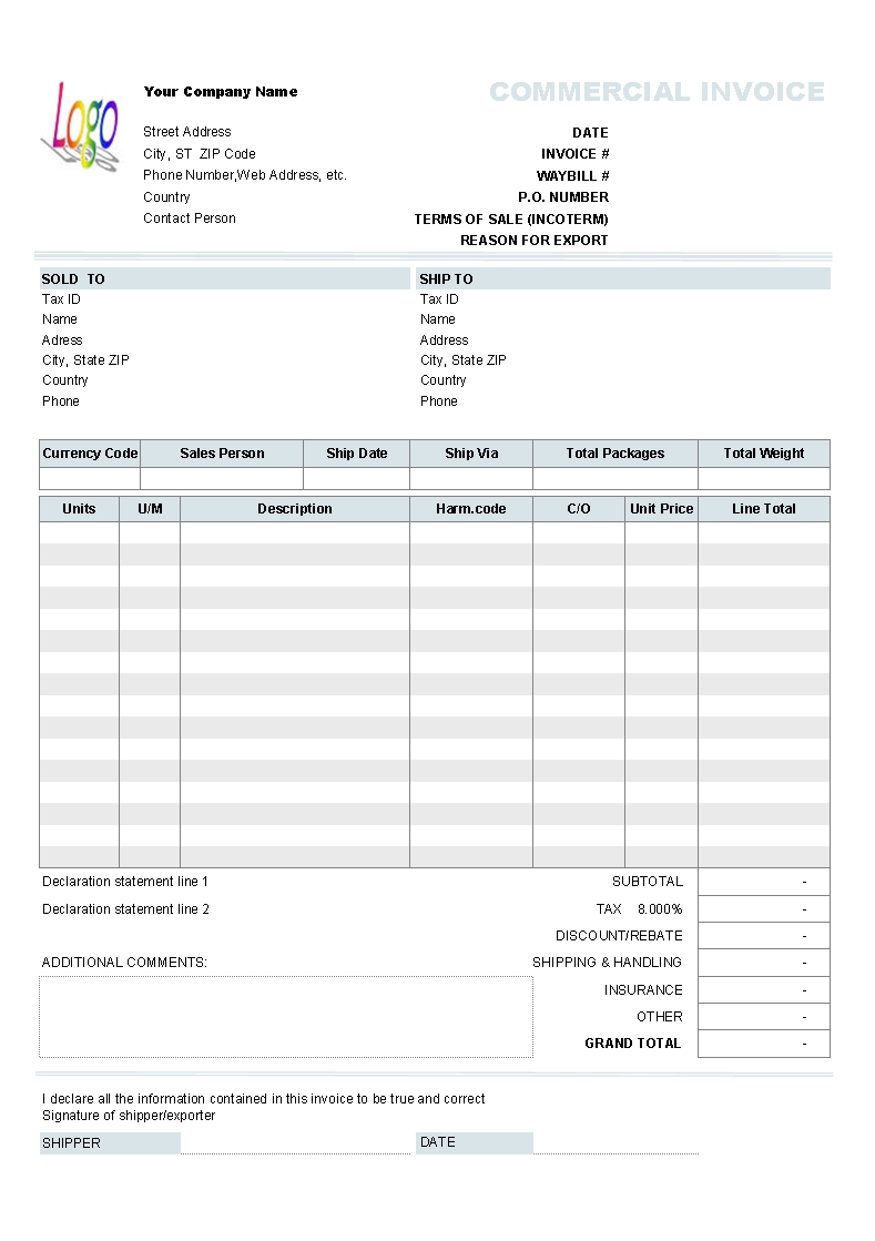 commercial invoice template uniform invoice software commercial invoice forms