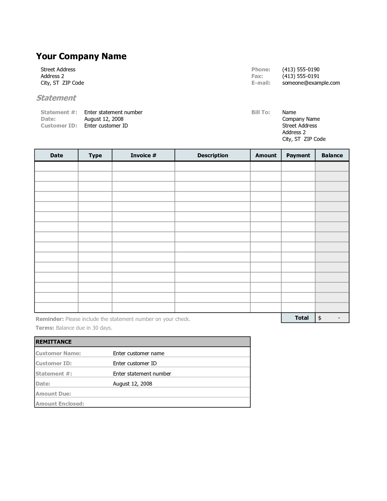 sample invoice statement free printable billing and invoice statement template sample 1275 X 1650