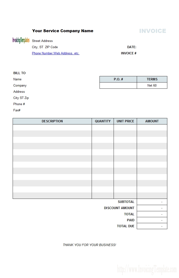 service invoice template service billing invoice template