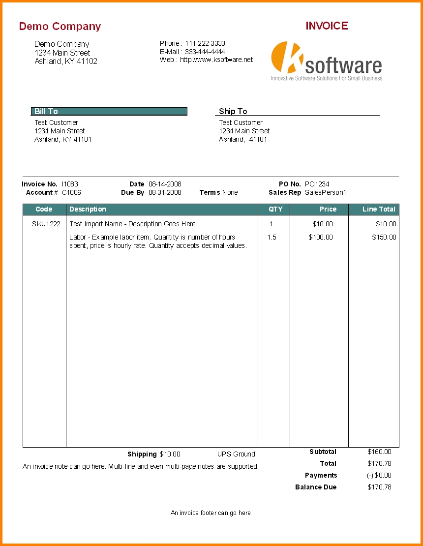 example invoices services rendered