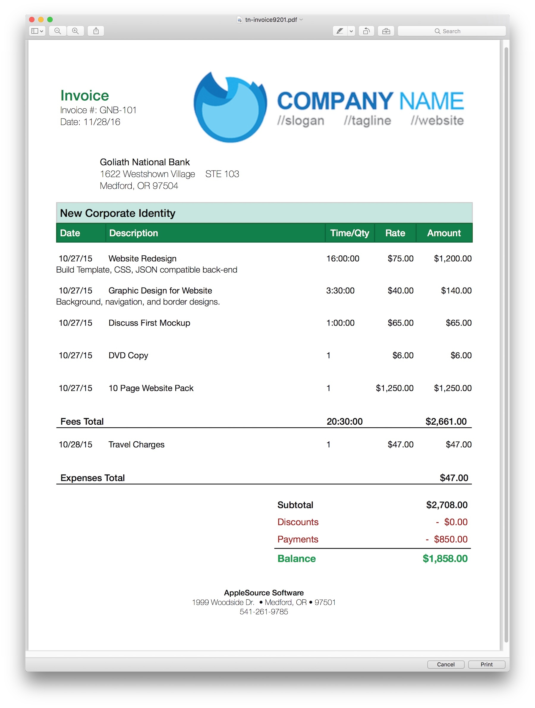 applesource software timenet invoice templates time tracking html invoice templates
