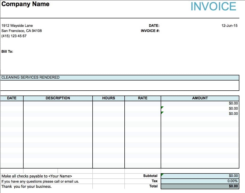 cleaning services invoice sample