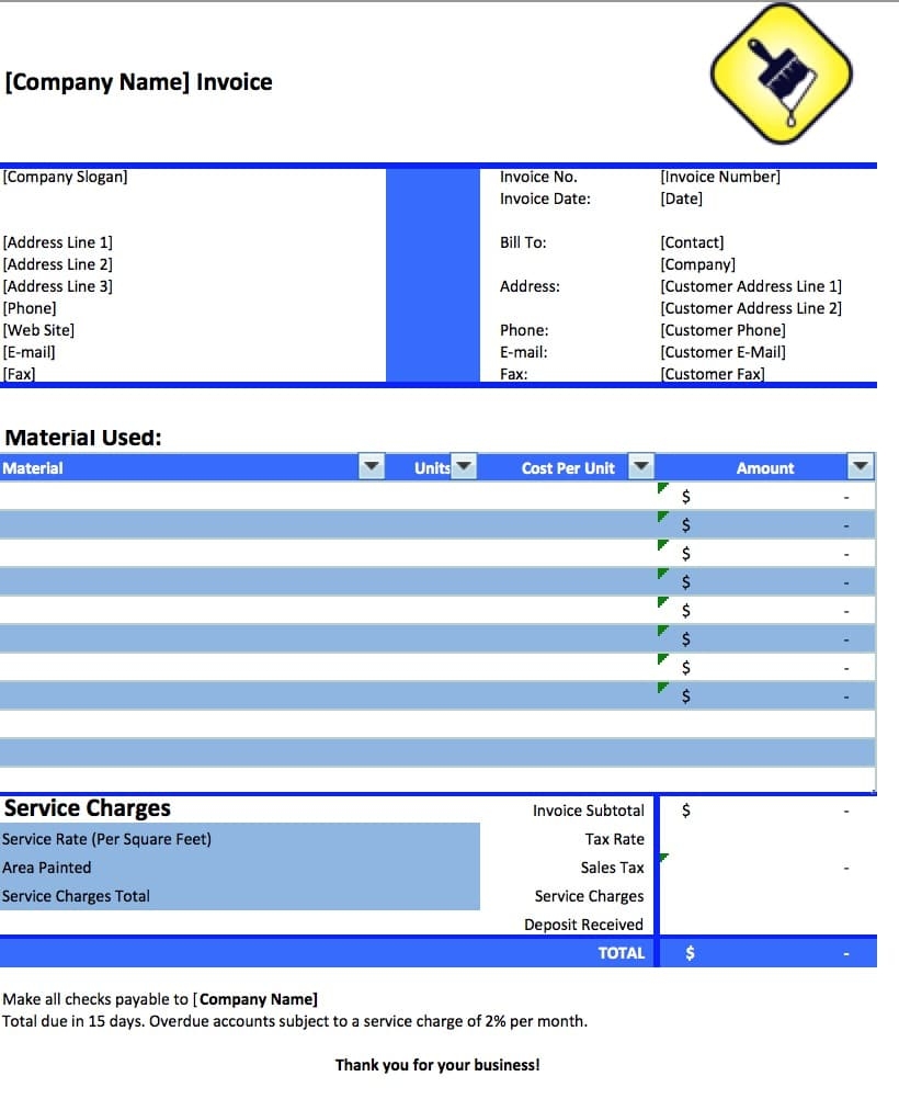 Painters Invoice Template * Invoice Template Ideas